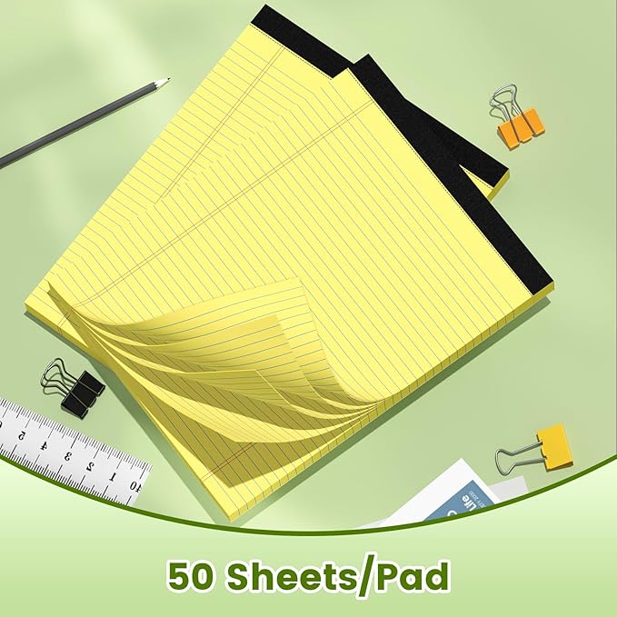 AILZFEI 2-Pack 8.5x11 Inch Yellow Note Pads, 50 Sheets per Pad - College Ruled Legal Pads for Students, Office & Home - Bright Paper for Smooth Writing - Perforated, No Bleed-Through, Pads of Paper