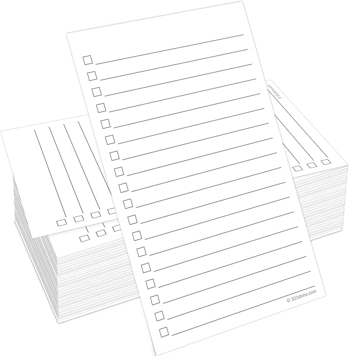 321Done To-Do Check List Cards, 3x5 Index Cards with Checkboxes, Double-Sided Checklist Note Card, Pack of 50, Daily Task List, Narrow-Ruled, Made in USA
