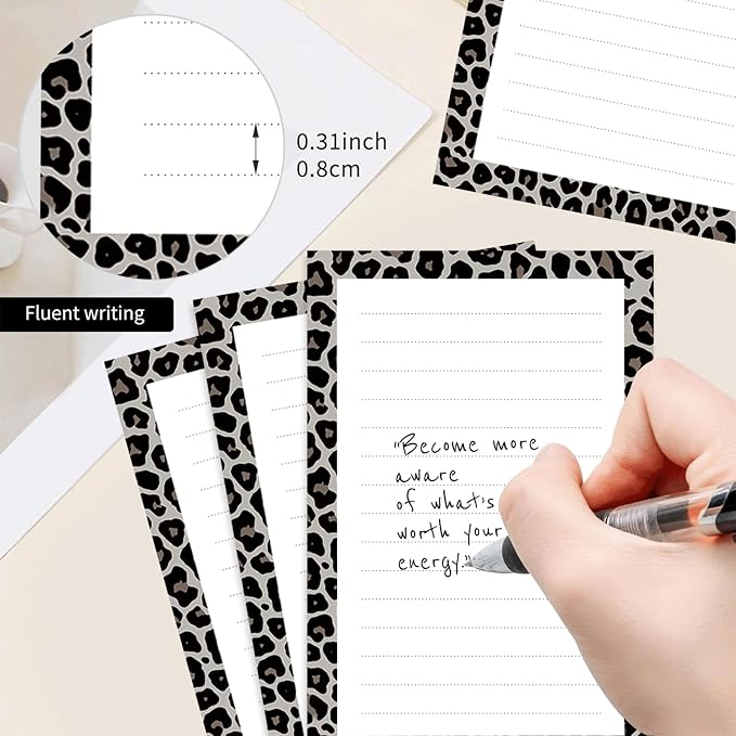 2 Pack Lined Sticky Notes 4x6 in, Cute Self-Stick Notepads with Lines, Large Memo Pads Strong Adhesive for Office, Home Black Cute Leopard