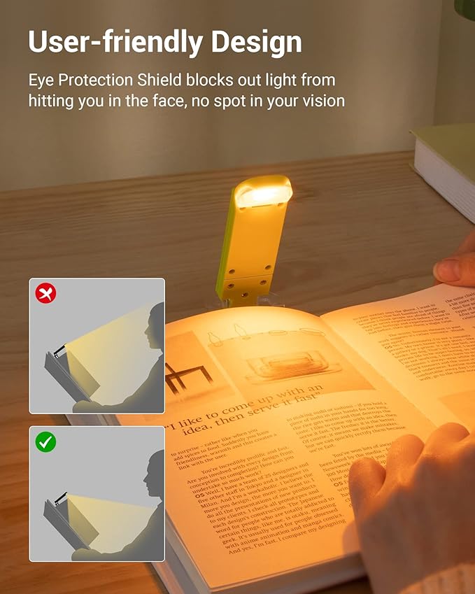 DEWENWILS Amber Book Light for Reading, USB Rechargeable, 3 Brightness Levels, Blue Light Blocking, Kids & Adults (Green)