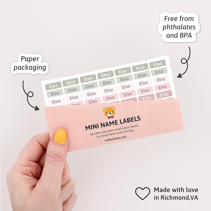 Mini Name Labels (175) - Custom Personalized Name Labels for Labeling Tiny Items, Washer and Dryer-Safe Waterproof Labels for Daycare, Preschool, and School - Ballerina