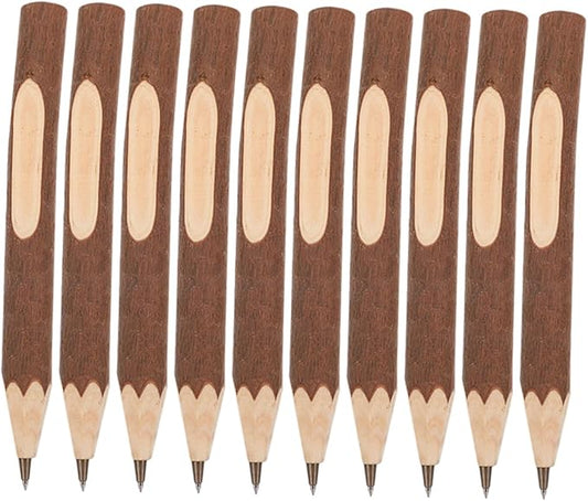 INOOMP 10pcs Small Natural Tree Bark Texture Wooden Ballpoint Pens 13cm Portable Multi-function Writing Pens Eco-friendly Biodegradable Office Supplies