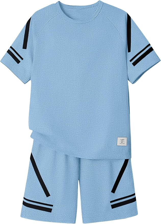 Cakaner Tween Boys Clothes Summer Simple Print T-Shirt And Shorts Set 2 Pieces Teen Trendy Outfits Size 7-14 Year