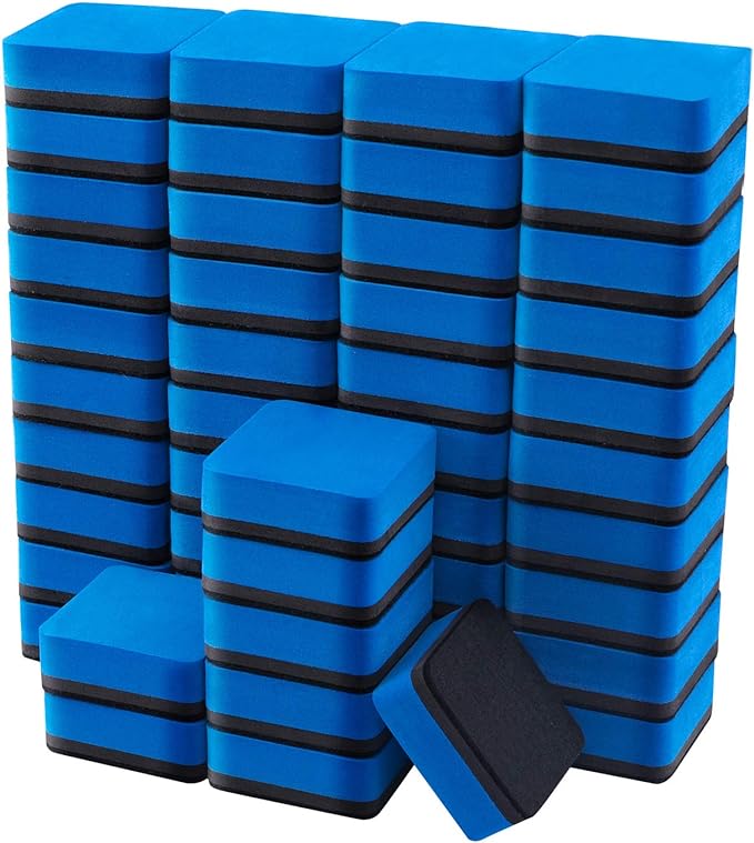 Favourde 48 Pack Magnetic Whiteboard Dry Erase Erasers Chalkboard Cleansers for Classroom, Home and Office (Blue)