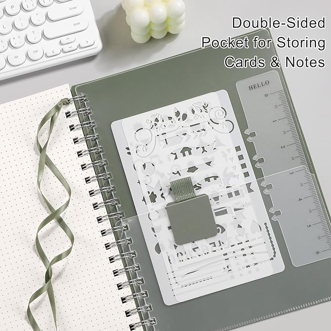 EMSHOI Spiral Notebook B5 Dotted journal, Dotted Grid Notebook with 300 Pages, 100gsm Thick Paper, 7.48" × 10.15", Waterproof Softcover Notebook for Journaling Writing - Light Green