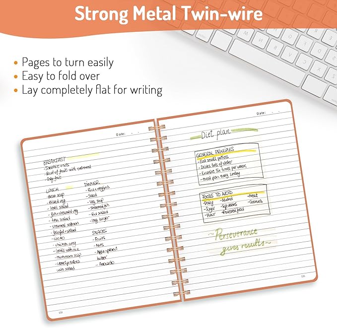 Forvencer Lined Spiral Journal Notebook with 300 Numbered Pages, A5 Thick Journals for Writing with 100GSM Paper, Hardcover Notebooks with Contents for Work, School, Women, Men, Orange