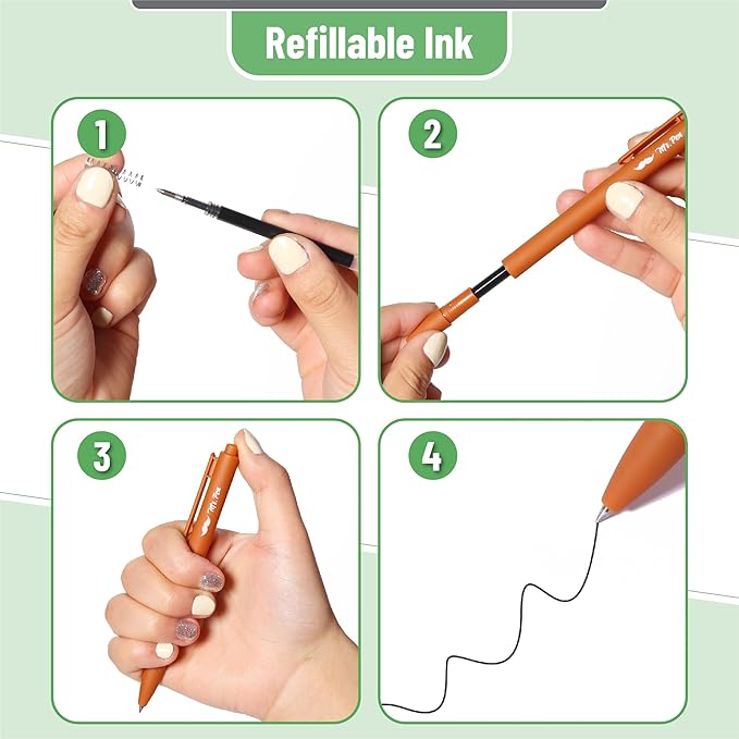 Mr. Pen- Retractable Gel Pens, 12 Pack, Black Ink, Natural Colors Barrels, Fine Point 0.5mm, Fast Dry, Smooth Writing, Cute Pens for Drawing, Writing Planner and School Supplies