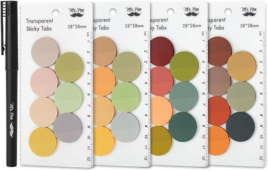Mr. Pen- Round Transparent Sticky Notes, 1.1” Diameter, 28 Pads, 1120 Sheets, Colorful, Water-Resistant See-Through Sticky Notes Bulk & Fineliner, Smooth Writing, Note Tabs for Bible Journaling