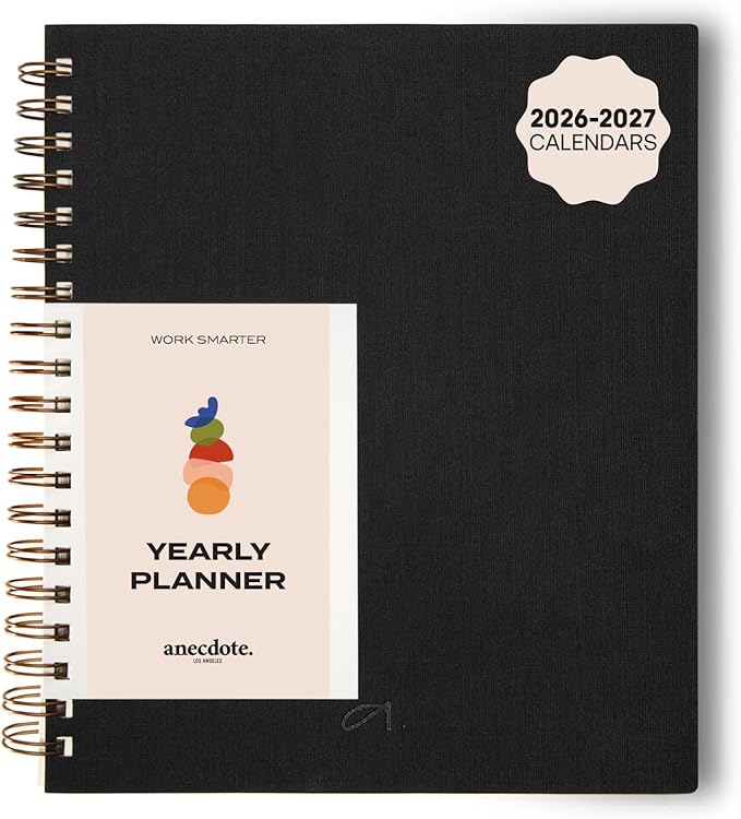 Anecdote Spiral Planner w/2026-2027 Calendar (8.5" x 10") | Start Anytime - 52 Weeks, Undated Planner Pages | To-Do List Organizer, Plan Your Success, Achieve Productivity Goals (Black)
