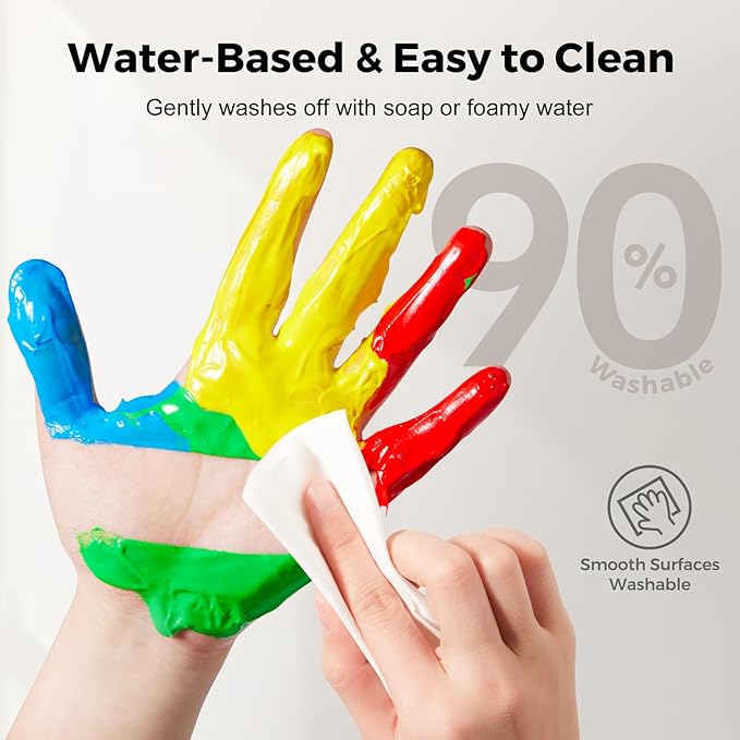 Jar Melo Washable Finger Paints for Toddlers, 12 Colors Large Capacity (2.1fl oz), Non Toxic Baby Paint for Hand and Feet, Safe Art Supplies, Preschool Learning Gifts for Kids Age 2+