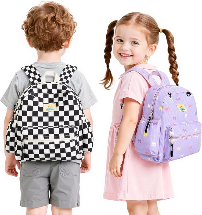 STEAMEDBUN Corduroy Toddler Backpack for Girls 2-4: Kids backpack for Girls - 12 inch Preschool Kindergarten Backpacks - Purple Bow