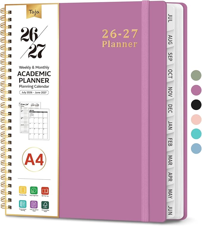 Planner 2026-2027, 8.5" x 11" Weekly and Monthly Academic Year Planner Calendar, July 2026 - June 2027, Hardcover Large School Planning Agenda With Tabs, Perfect for School & Office Supplies, A4, Purple