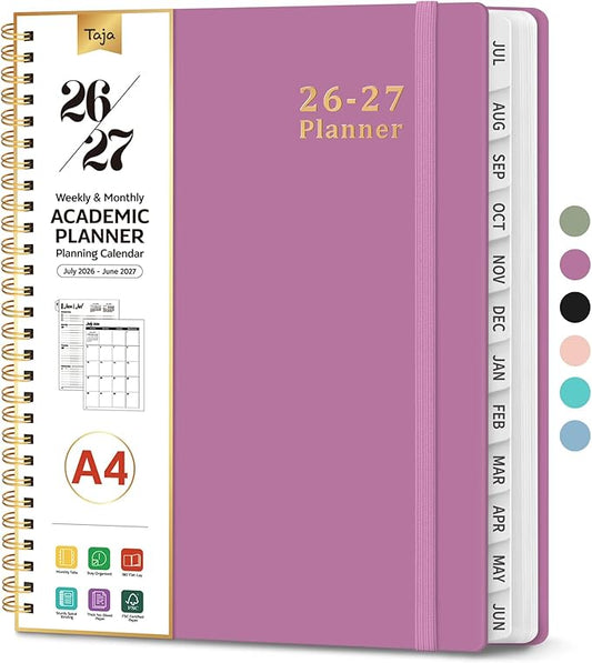 Planner 2026-2027, 8.5" x 11" Weekly and Monthly Academic Year Planner Calendar, July 2026 - June 2027, Hardcover Large School Planning Agenda With Tabs, Perfect for School & Office Supplies, A4, Purple