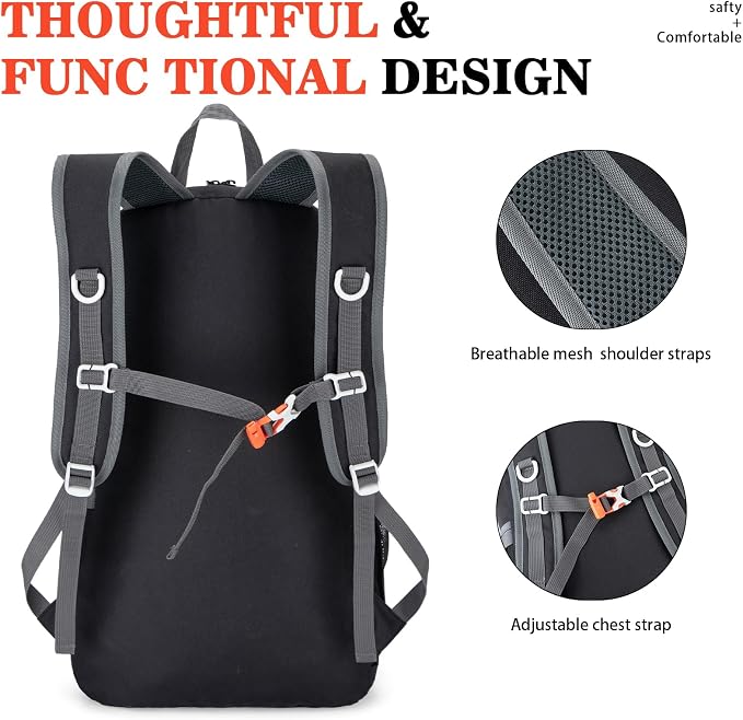 BAGPARKK 35L Ultra Lightweight Foldable Packable Hiking Backpack | Travel Backpack, Survival Whistle, Water-Resistant, Camping Daypack, Outdoor Sports, 0.88 pounds, Men & Women