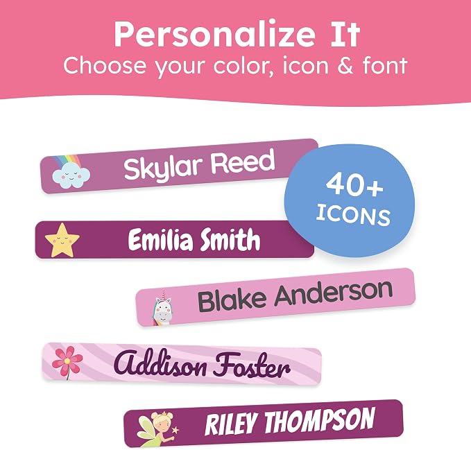 Personalized Kids Name Labels for Pencils Purple [75pcs] - Waterproof Name Stickers for School & Daycare - Pencil Custom Name Stickers - Children Name Stick On Labels for Pens (2.0”x0.3”)