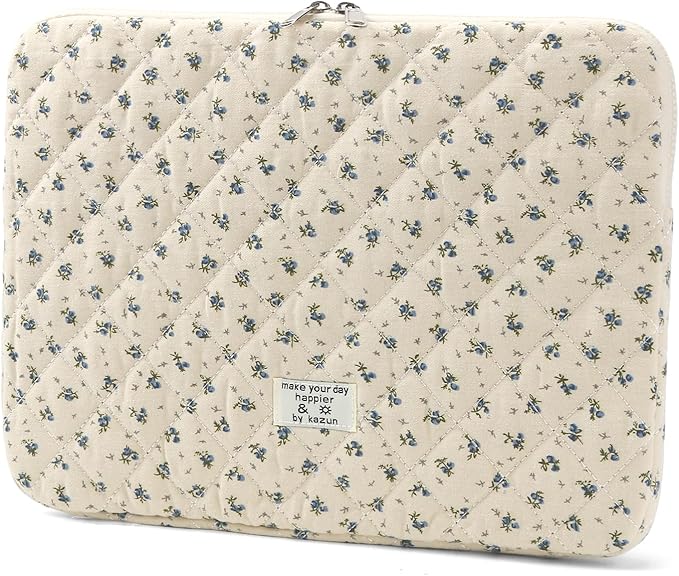 Puffy Laptop Sleeve 13 Inch Cute Quilted Laptop Protective Case Padded Floral Computer Sleeve for MacBook (A-Blue, 13 Inch)