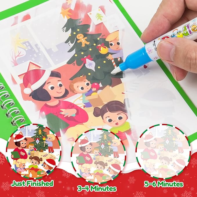 ZMLM 24 Pack Water Coloring Book for Toddlers - Mess Free Water Painting Book,Reusable Magic Paint with Water Doodle Books Party Favors for Kids Ages 3-5 Drawing Toys Gift for Girl Boy (Christmas)