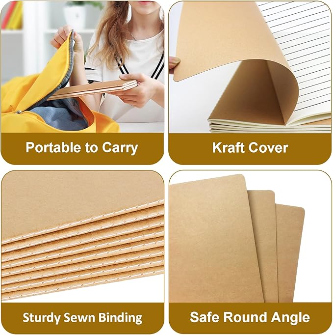 zmybcpack 12 Pack Journal Notebook Kraft Brown Cover Lined Notebooks for Travelers, Students, Office - Memo Diary Subject Notebooks Planner - A5 Size, 8.26”x5.5”, 60 Lined Pages/30 Sheets