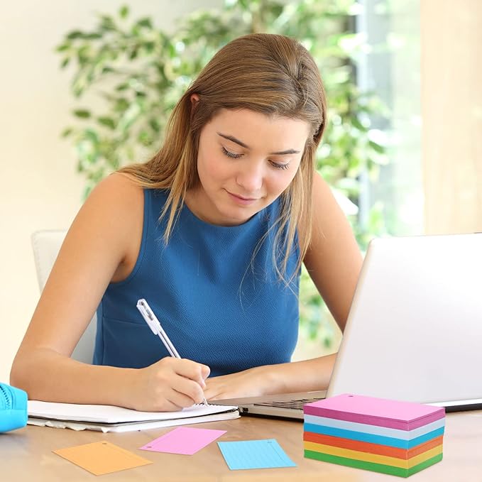 Leelosp 300 Pcs Colored Ruled Index Cards with 6 Rings 180 Gsm Thick Neon Color Study Flash Cards Single Hole Punched Lined Flashcards Studying Notecards One Side for Study(3 x 5 in,Fresh Color)