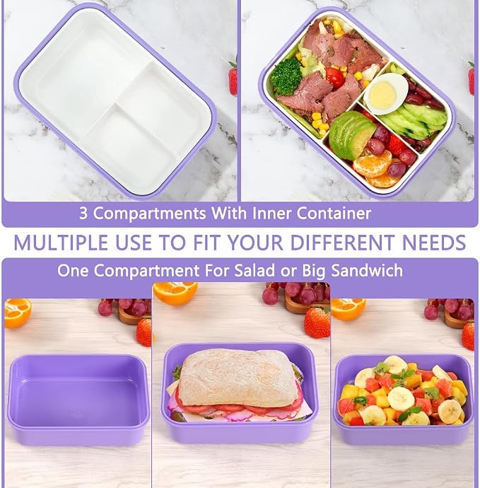 LOVINA Bento Lunch Box for Adults Kids - 1100ML/Built-in Utensil, BPA-Free | Durable, Lightweight Lunch Box Container, Perfect Size for On-the-Go Meal, Food-Safe Materials(Purple)