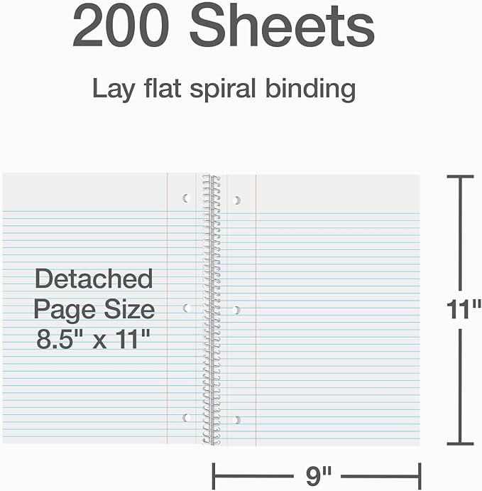 Oxford 5 Subject Spiral Notebook, Notebooks for School, Plastic Covers, Back to School Supplies, College Ruled, 200 Sheets, 1 Pack, Bright Blue (1009294)