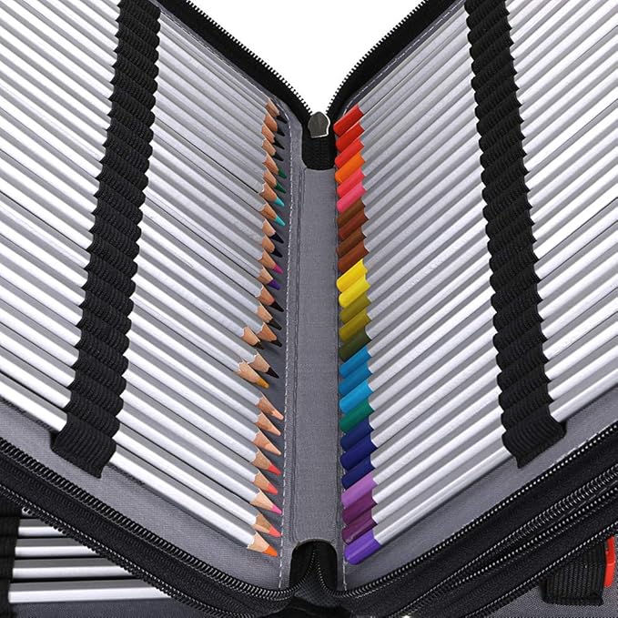 BTSKY 200 Slots Colored Pencil Organizer - Deluxe PU Leather Pencil Case Holder with Removal Handle Strap Pencil Box Large for Colored Pencils Watercolor Pencils (Black)