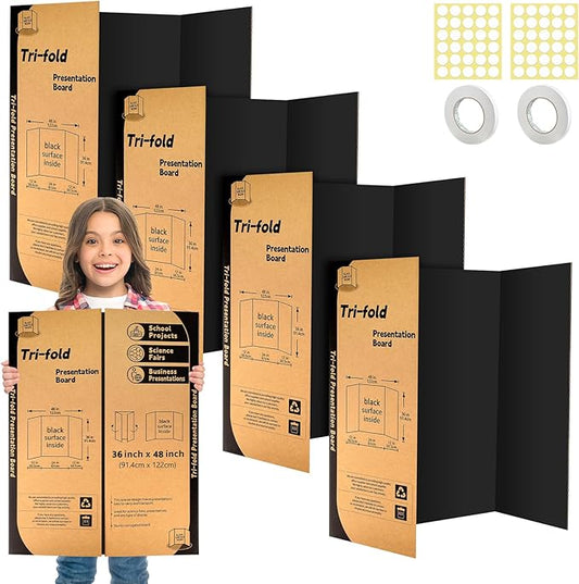 4 Pack Trifold Poster Board 48" X 36", IKAYAS Black Poster Boards, Science Fair Display Boards Posterboard for Mounting, Prints,Art,Display,Projects Classroom Supplies