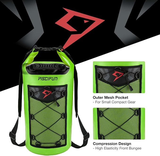 Piscifun Dry Bag, Waterproof Floating Backpack 10L/20L/30L/40L | Waterproof Phone Case, Adjustable shoulder straps, Roll-top closure keeps gear dry, Ideal for Boating, Kayaking, Fishing
