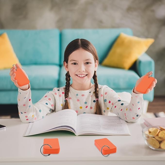 300 Pcs Index Cards with Ring, 2" x 3.5" Orange Blank Flashcards for Studying, Vocabulary, Memos, Bookmark,Greetings (Orange)