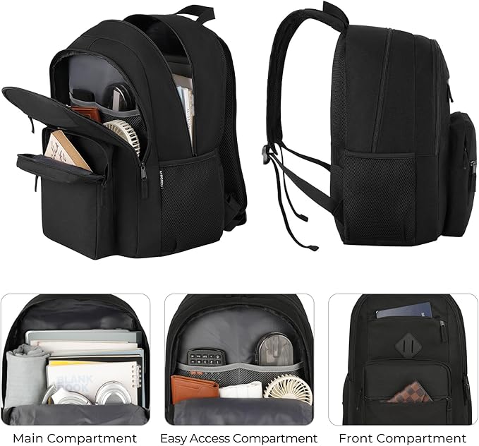 Black Backpack, School Backpak for Teen Boys Girls, Lightweight Classic Student Bookbag, Daily-use Men and Women Travel Laptop Backpack Fits 15.6 Inch Notebook
