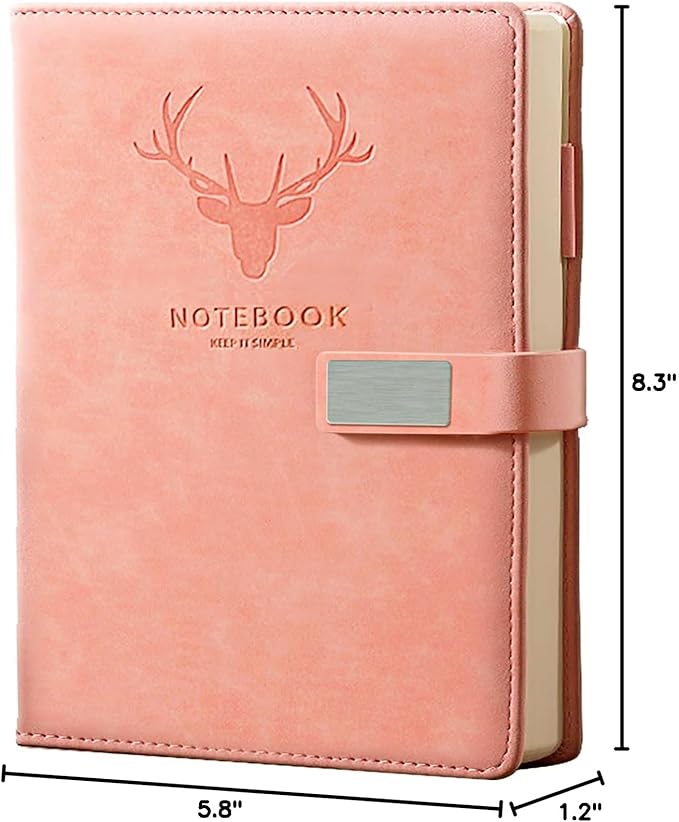 A5 Planner Leather Lined Journal Notebook for Writing, A5 Planner Writing Journal for Girls Women, Ruled Paper Notebook Pink