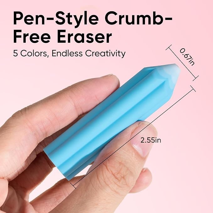 NUSIGN Pencil-Shaped Erasers, 5 Pack, Soft Multicolor TPE Erasers for Kids