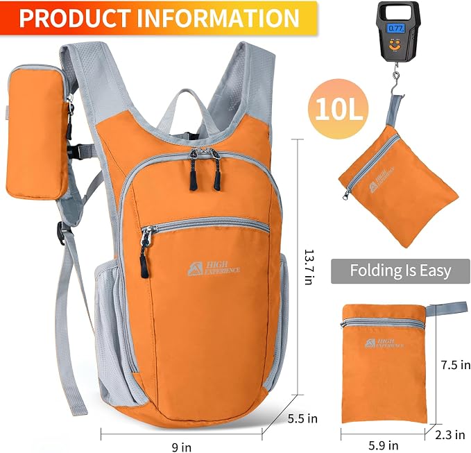 Small Hiking Backpack Packable Lightweight for Women Men | 10L/15L, Hiking Daypack, Foldable, Water Resistan, Ultralight, with Phone Pocket, Travel, Outdoor, Walking