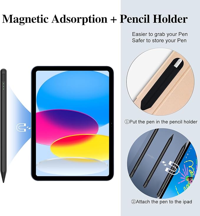 Stylus Pen for iPad11&10thGen,14Mins Faster Charge, with Pencil Holder,Palm Rejection, Tilt Sensitivity, for iPad Air11&13-inch(M3/M2), iPad Pro 11&13-inch (M4),iPad 6-11th,iPad Pro 11/12.9 inch