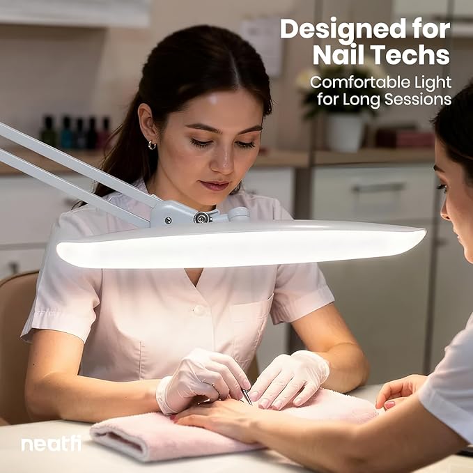 Neatfi XL 2200 Lumens 24W LED Desk Lamp - 4-Level Dimmable Task Light | Home Office, Crafts & Workbench | 20-Inch Wide Head (White, Non-CCT with Base)