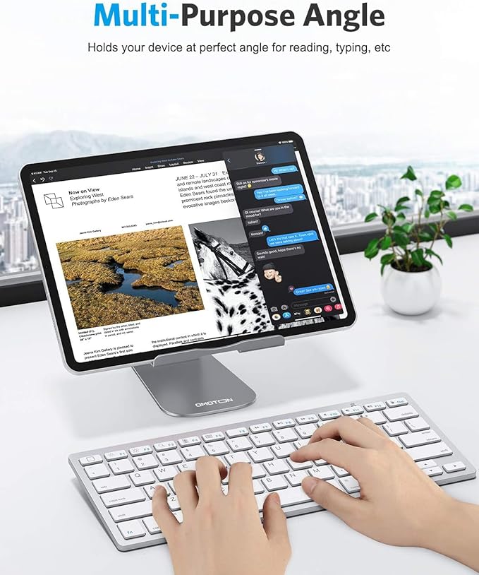 OMOTON Tablet Stand Holder Adjustable, T1 Desktop Aluminum Tablet Dock Cradle Compatible with iPad Air/Mini, iPad 10.2/9.7, iPad Pro 11/12.9, Samsung Tab and More, Grey