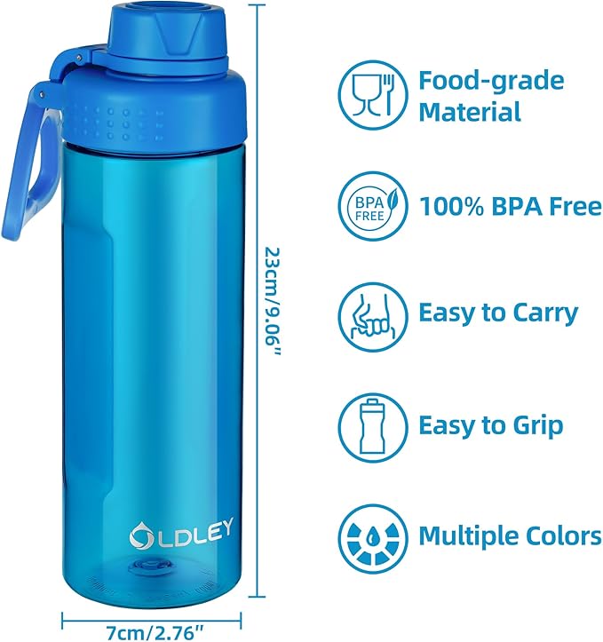 OLDLEY Water Bottles 20oz BPA Free Tritan Water Bottle with Carry Handle and Spout Lid, Leakproof Kids Water Bottle for Home,Travel, School, Outdoors, Blue