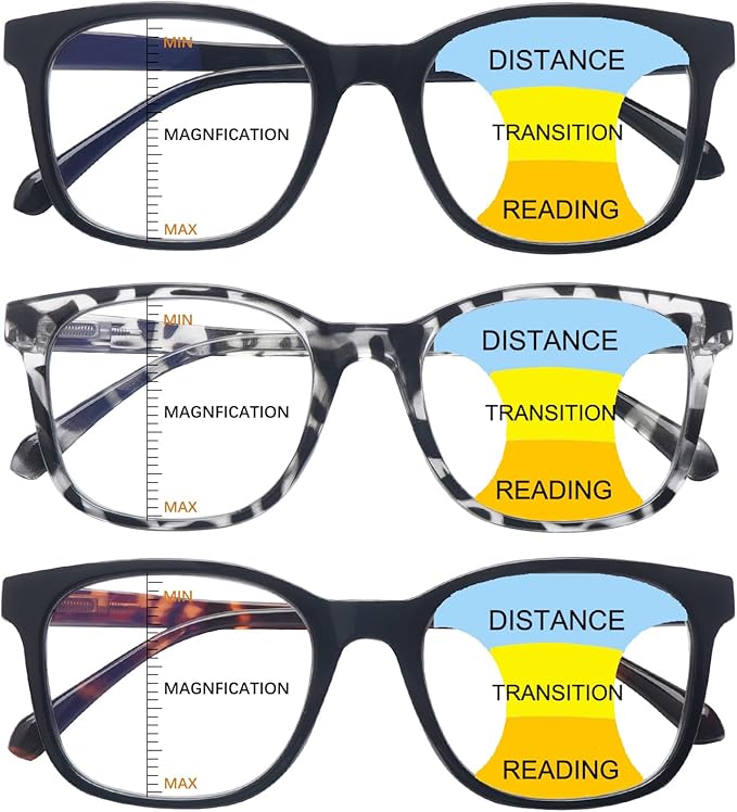 3 Pack Progressive Multifocus Reading Glasses Women Men Quality Computer Readers Anti UV Glare Eyeglasses (3 Mix Color, 2, diopters)