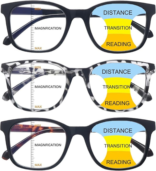 3 Pack Progressive Multifocus Reading Glasses Women Men Quality Computer Readers Anti UV Glare Eyeglasses (3 Mix Color, 1.25, diopters)