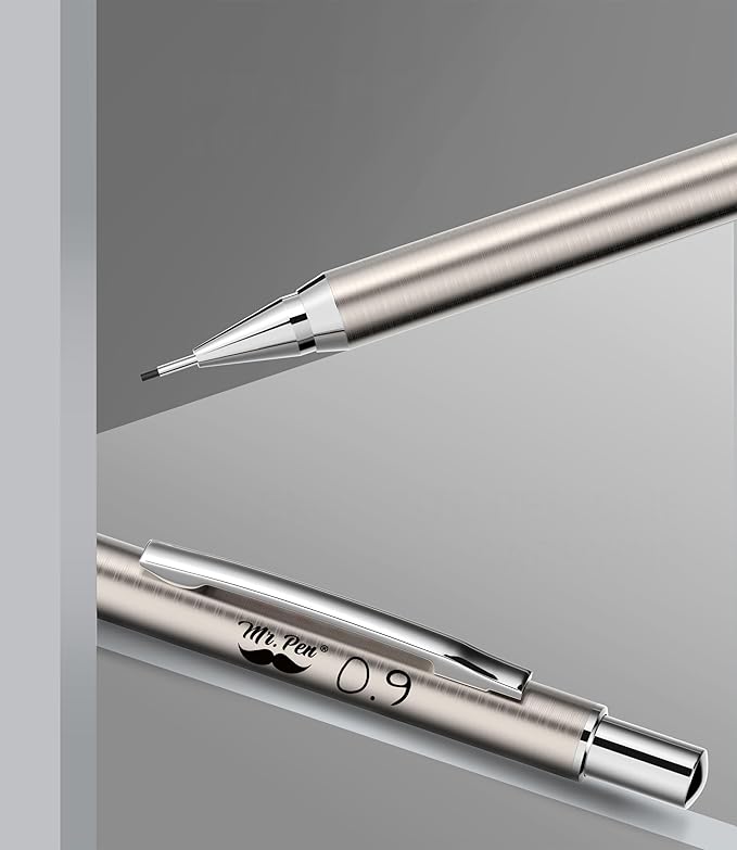 Mr. Pen- Metal Mechanical Pencil Set with Lead Refills & Erasers, 2 Pack, 0.9mm, 4x Tubes 2B Lead Refill, 4x Eraser Refills for School Supplies, Note Taking, Drawing, Sketching, Office
