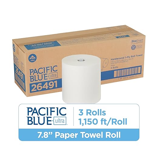 Georgia-Pacific Blue Ultra 8'' High-Capacity Recycled Paper Towel Rolls by GP PRO (Georgia-Pacific), White, 26491, 1,150 Linear Feet Per Roll, 3 Rolls Per Case