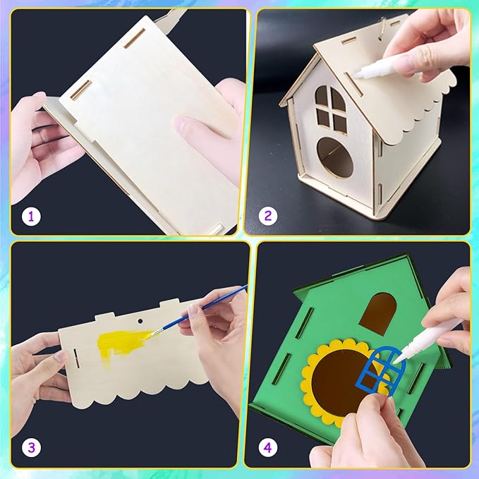 Heyzeibo 3Pack Birdhouse Kit, Craft Kits for Kids to Build and Paint Bird House, Easter DIY Wooden Arts and Crafts for Girls Boys Toddler
