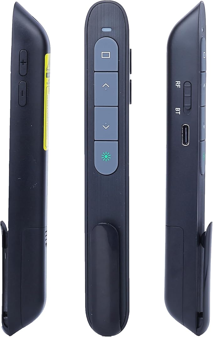 Wireless Presenter Remote with Green Light, Rechargeable PowerPoint Clicker for Mac Windows PC, 2.4GHz USB & Bluetooth, 656ft Range