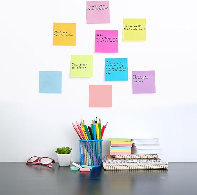 (24 Pack) Sticky Notes 3x3 in Post, 12 Bright Colors Sticky Note Self-Stick Notes Pads,Strong Adhesive, Easy to Post for Home, Office, Notebook