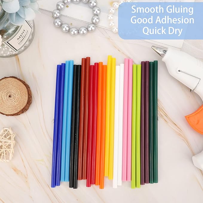24PCS Mini Size 0.27" Dia x 8" Long Color(12 * 2) Hot Melt Glue Sticks, All Temperature Adhesive EVA Glue Sticks for Craft, DIY, Repairing, Sealing, Stamp, Art, Decoration