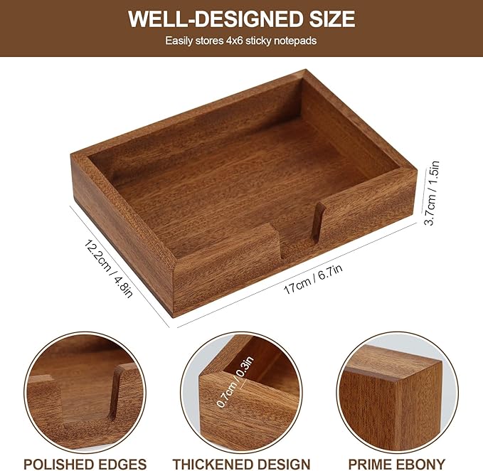 MultiBey Sapele Wood 4x6 Inch Sticky Note Holder, Wooden Notepad Dispenser and Desktop Organizer for Office, School, Home Supplies