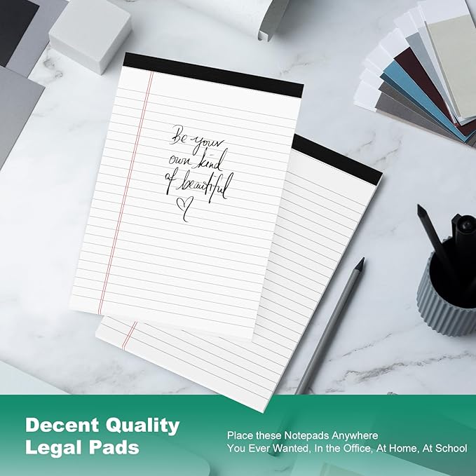 Legal Pads 5x8 Inch, 4 Pack, Narrow Ruled, 5x8 White Legal Pad, Mini Double-Sided Printing Notepad Perforated Note Pads 5x8 Lined Paper, Lined Writing Pads for Office Home School, 30 Sheet/Pad