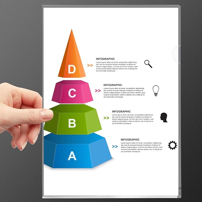 WOT I Plastic Clear Document Folders - 100 Pack, L-Type Folders Copy Safe Project Pockets, for Letter Size Sheets, Transparent Color