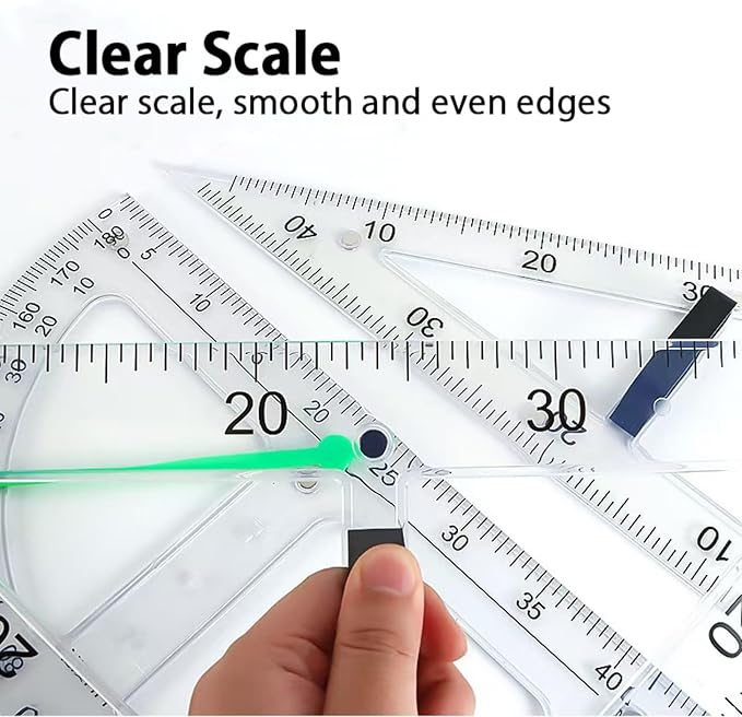 Magnetic Geometry Tool Set Clear Drafting Tools Mathematics Protractor, Triangular Scale Ruler Math Classroom Teaching Measurement Set Oversized Ruler (Transparent 2-Piece Set)