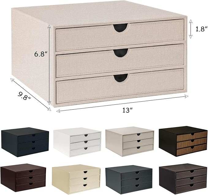 UnionBasic Document Organizer, 3-Drawer File Cabinet Document Storage Box, Office Desktop Filing Organizer, Black with Wood Grain Drawers